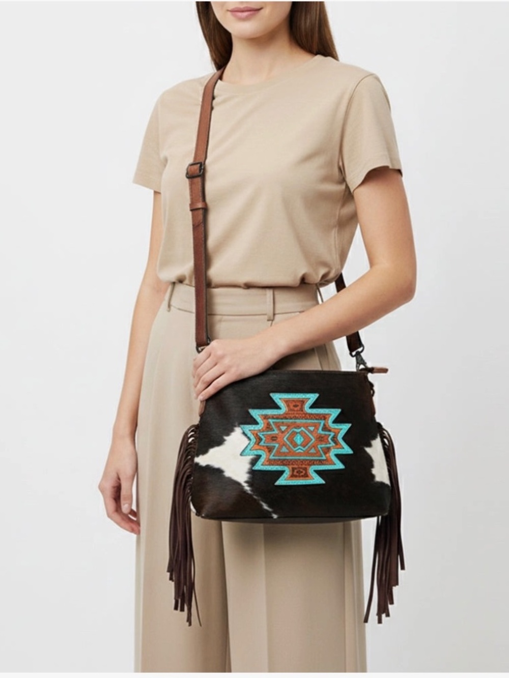 American Darling Western Hair-On Leather Fringe Crossbody Bag